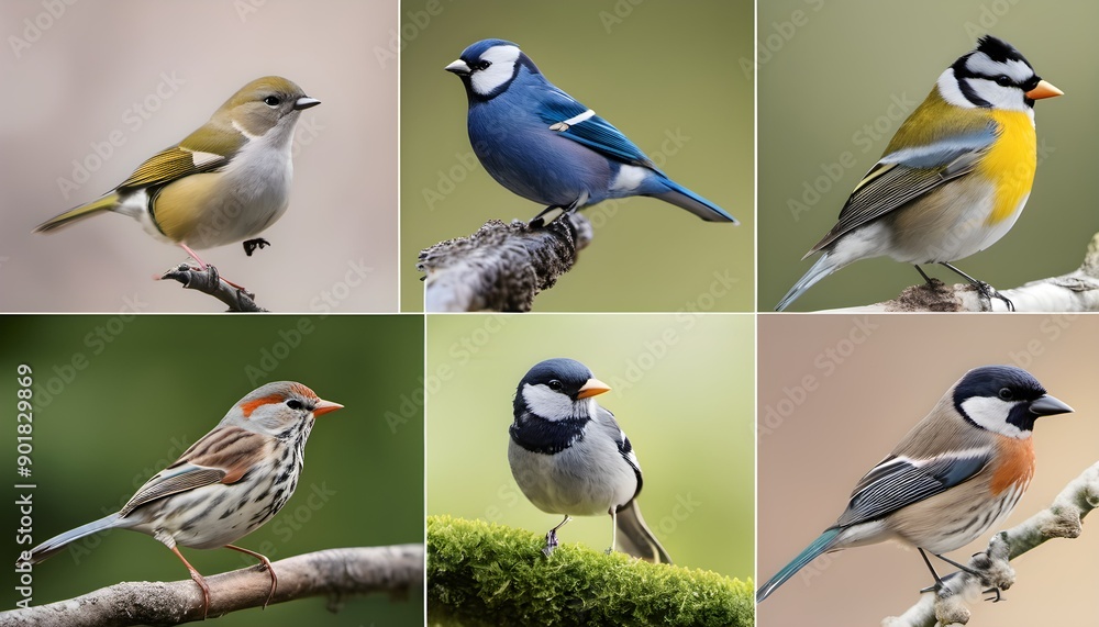 Fototapeta premium Garden Birds on a plain background