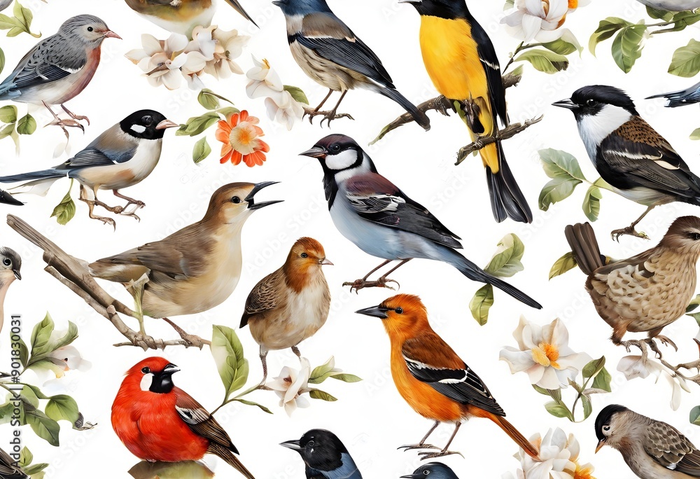 Fototapeta premium Garden Birds on a plain background
