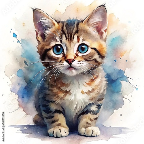 a cute kitten in watercolor style