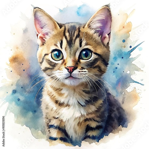 a cute kitten in watercolor style