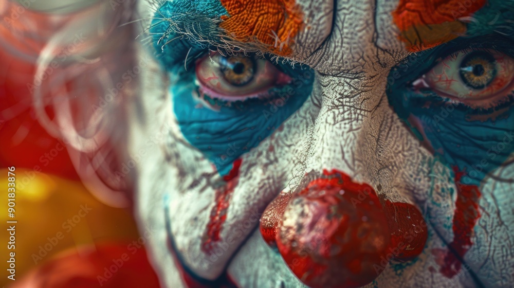 Obraz premium Close-up portrait of a clown's face with colorful painted features