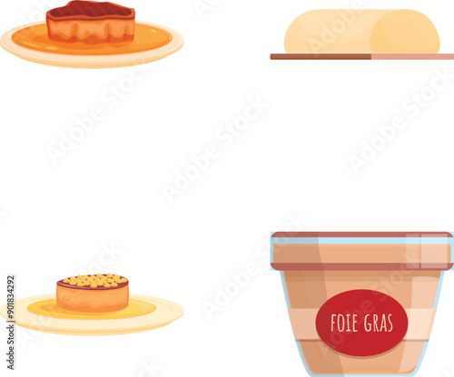 Liver pate icons set cartoon vector. Traditional foie gras dish. French food