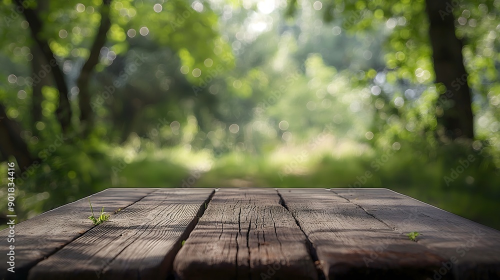 Wooden Table in a Natural Greenery Setting Wooden Table in a Natural Greenery Setting