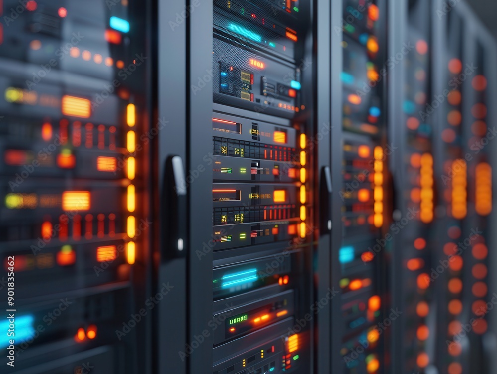 Futuristic Data Breach Prevention Strategies in Server Room with Close-Up of Alarm System and Digital Overlay Futuristic Data Breach Prevention Strategies in Server Room with Close-Up of Alarm System and Digital Overlay