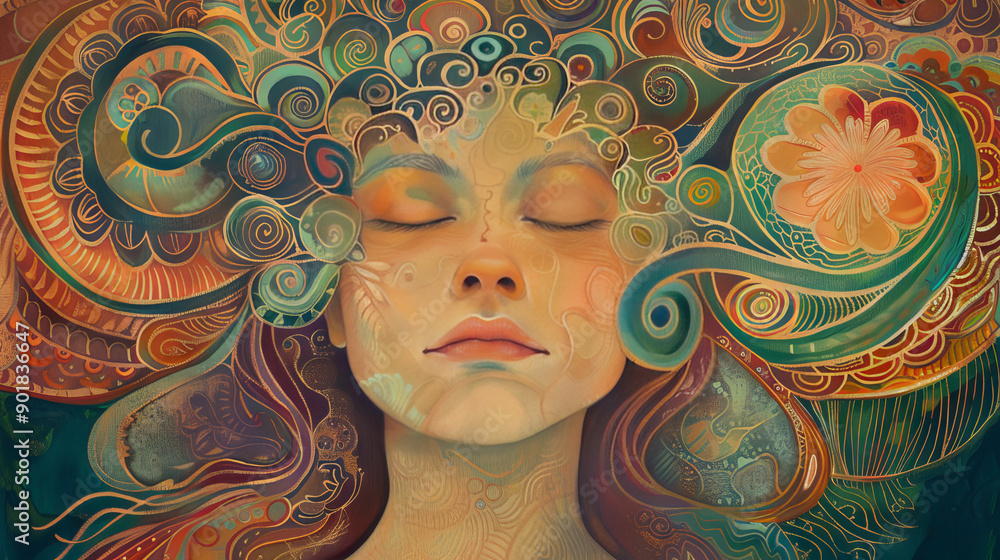 Create an abstract or symbolic representation of meditation, using soft colors, mandalas, or flowing patterns to evoke a sense of tranquility and introspection. Create an abstract or symbolic representation of meditation, using soft colors, mandalas, or flowing patterns to evoke a sense of tranquility and introspection.