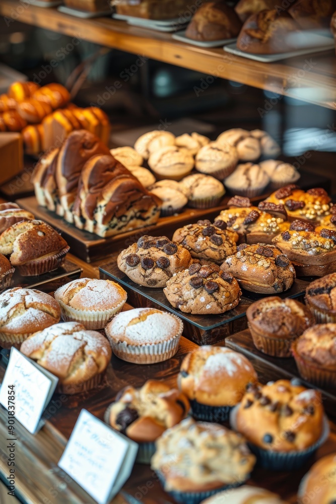 Gluten-Free Bakery Display with Assorted Breads, Muffins, and Cookies - Perfect for Allergy-Friendly Baking Ideas Gluten-Free Bakery Display with Assorted Breads, Muffins, and Cookies - Perfect for Allergy-Friendly Baking Ideas