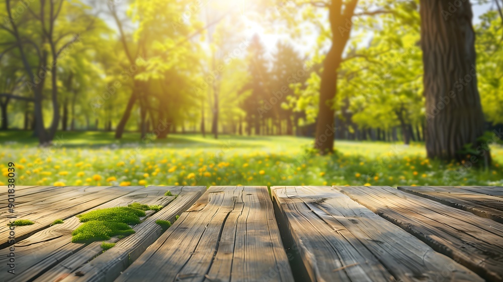 Wooden Table in a Natural Greenery Setting Wooden Table in a Natural Greenery Setting