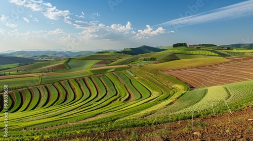 Wallpaper Mural Panoramic View of Slope Tillage Farm with Terraced Fields and Contour Lines for Agricultural Design Torontodigital.ca