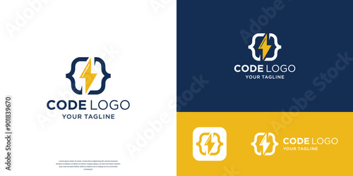 creative code logo with combined electric design concept.