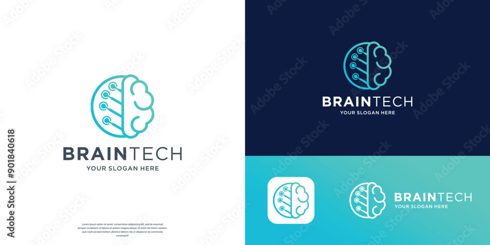 creative brain tech line logo design inspiration. creative brain tech line logo design inspiration.