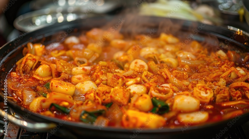 Cooking Tokpokki in a Pan Traditional Korean Street Food Cooking Tokpokki in a Pan Traditional Korean Street Food