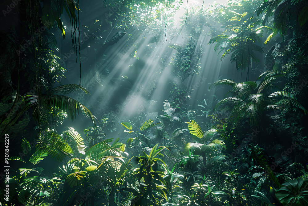A bright sun shines through the trees. A bright sun shines through the trees.