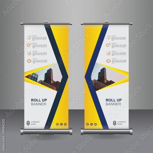 Vertical Business Roll Up  Banner Design, Signboard Advertising Brochure Flyer Template Vector X-banner and Street Business Flag of Convenience, Layout Background.

