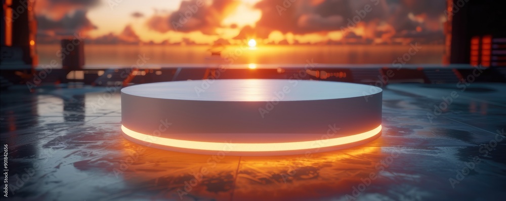 custom made wallpaper toronto digitalGlowing Circular Platform with Sunset Background