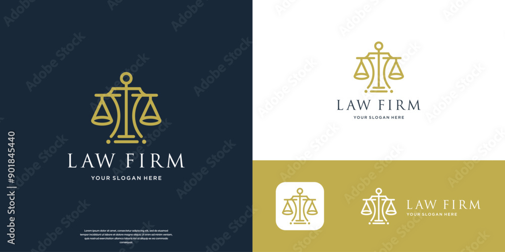 Naklejka premium luxury and elegant justice law firm logo template with golden color branding.