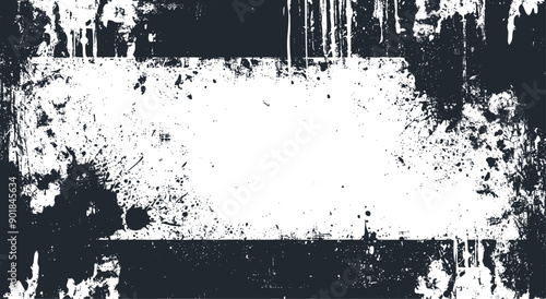 A textured black and white abstract illustration with bold brush strokes and a central horizontal bar, vector illustration.