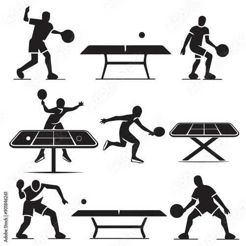 Vector set of a human playing Table tennis
