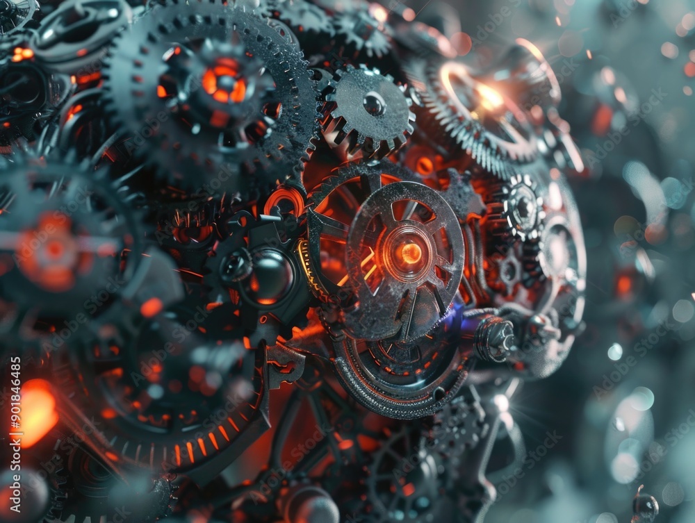 Mechanical parts in focus, can be used as an illustration for engineering or industrial projects