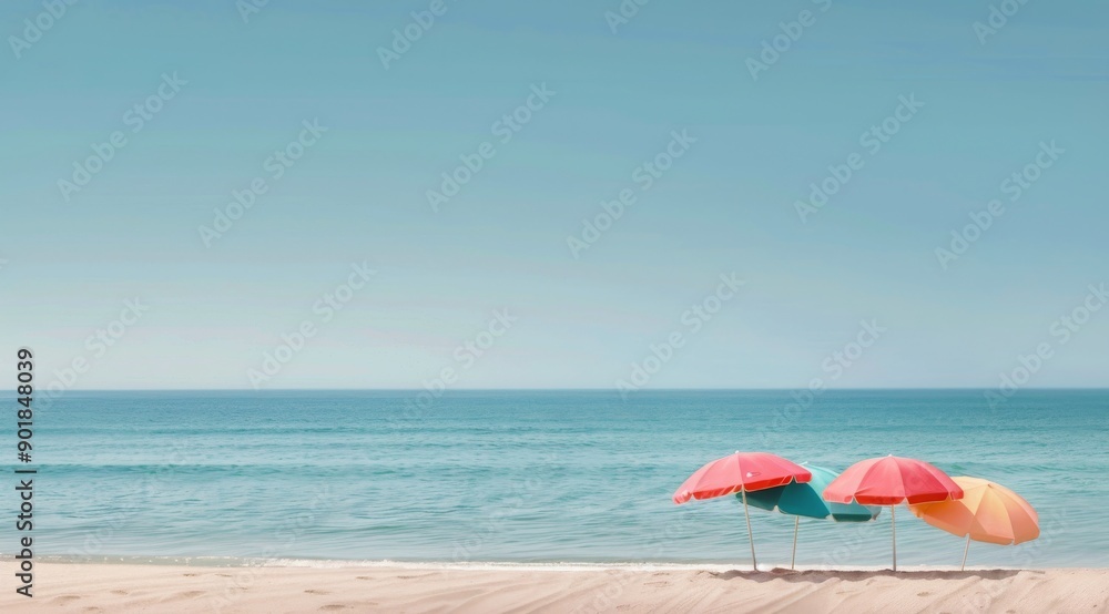 Colorful Umbrellas on a Sandy Beach Colorful Umbrellas on a Sandy Beach