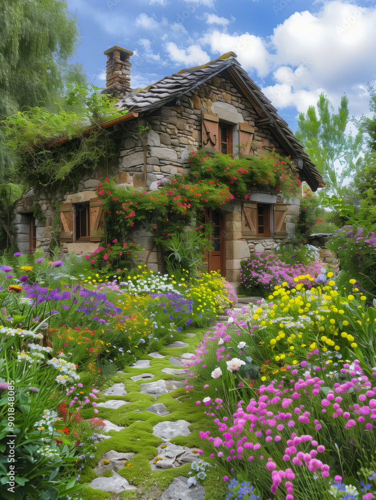 Beautiful house surrounded by flowers Beautiful house surrounded by flowers