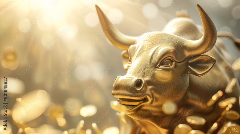Golden Bull of Market Strength, Symbol of Prosperity in Divine Illumination Golden Bull of Market Strength, Symbol of Prosperity in Divine Illumination