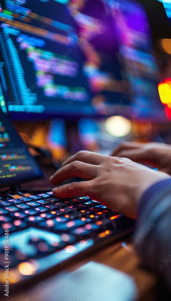 Close-Up of Developers Typing Code in Various Programming Languages on Monitors Close-Up of Developers Typing Code in Various Programming Languages on Monitors