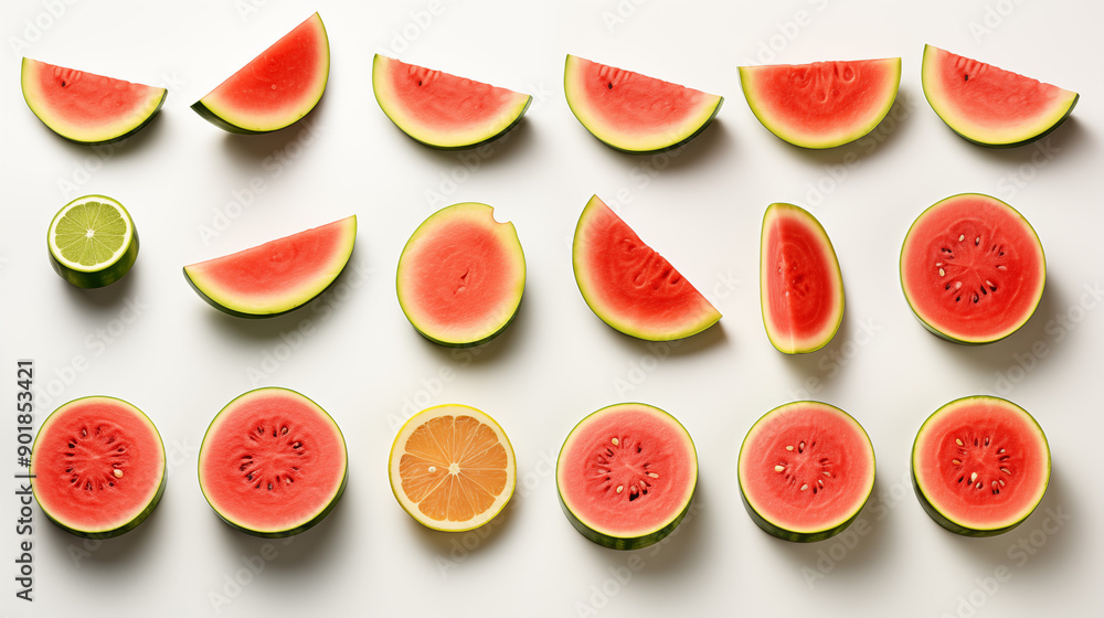 Watermelon Slices on White Background, Abstract Image, Texture, Pattern Background, Wallpaper, Cover and Screen of Smartphone, Cell Phone, Computer, Laptop, 9:16 and 16:9 Format Watermelon Slices on White Background, Abstract Image, Texture, Pattern Background, Wallpaper, Cover and Screen of Smartphone, Cell Phone, Computer, Laptop, 9:16 and 16:9 Format