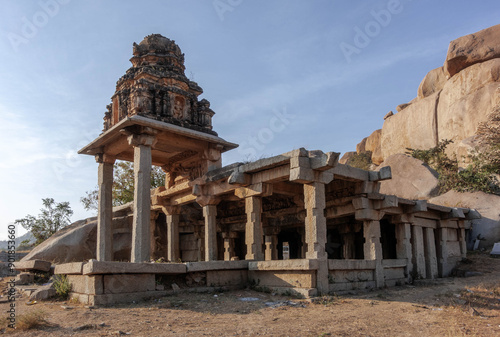 Landscapes and temples at Chakra Tirtha. Hampi. India.