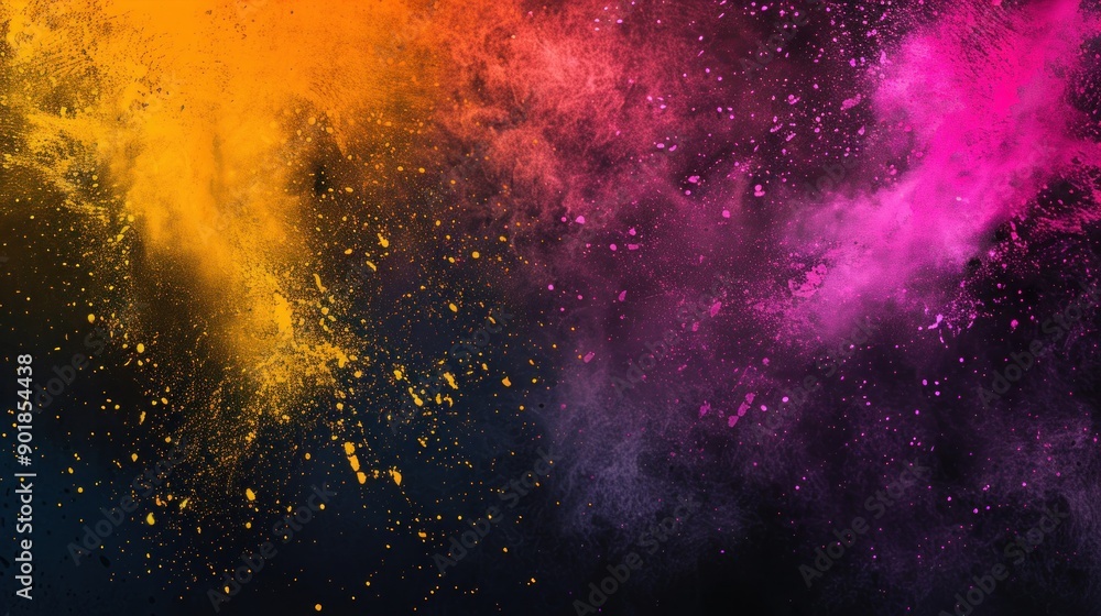 Abstract background with yellow, orange, and pink powder explosions. Abstract background with yellow, orange, and pink powder explosions.