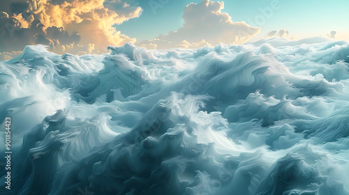 Dynamic 3D visualization of atmospheric pressure waves clashing, creating a turbulent, rage-like pattern in the sky