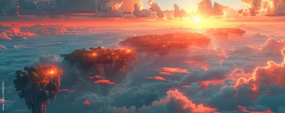 Enchanting Floating Islands at Sunset - A Dream Beyond Imagination in a Surreal Sky Enchanting Floating Islands at Sunset - A Dream Beyond Imagination in a Surreal Sky