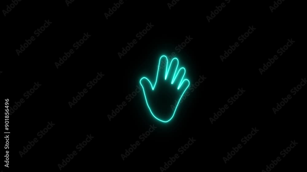 Neon glowing stop hand sign. palm flat icon for apps and websites.on a black background. Neon glowing stop hand sign. palm flat icon for apps and websites.on a black background.
