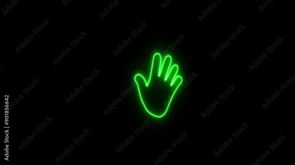 Neon glowing stop hand sign. palm flat icon for apps and websites.on a black background. Neon glowing stop hand sign. palm flat icon for apps and websites.on a black background.