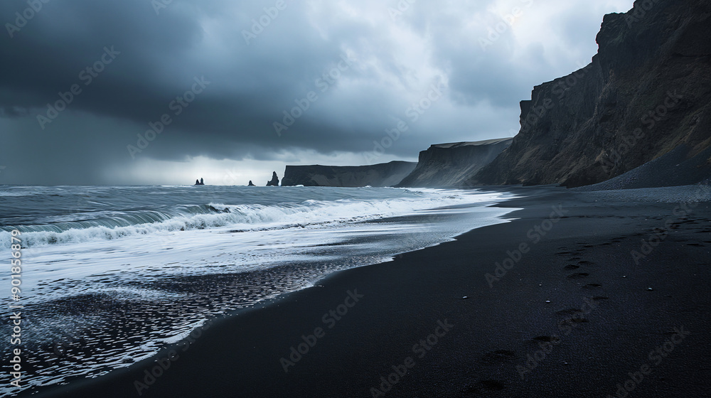Scenic view of black sand beach Scenic view of black sand beach