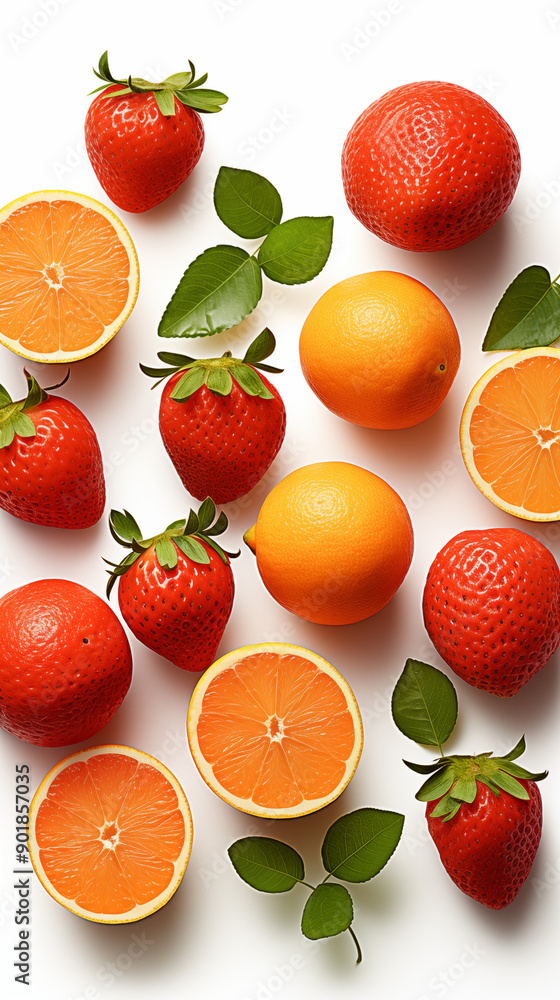 Strawberries and Orange Fruits on White Background, Abstract Image, Texture, Pattern Background, Wallpaper, Cover and Screen of Smartphone, Cell Phone, Computer, Laptop, 9:16 and 16:9 Format Strawberries and Orange Fruits on White Background, Abstract Image, Texture, Pattern Background, Wallpaper, Cover and Screen of Smartphone, Cell Phone, Computer, Laptop, 9:16 and 16:9 Format