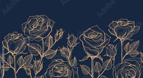 Rose flower and leaves seamless pattern