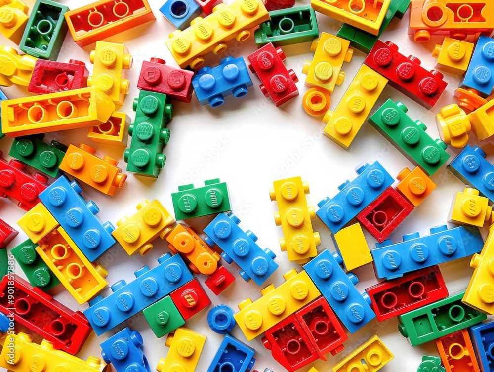 Naklejka premium Colorful building blocks scattered randomly