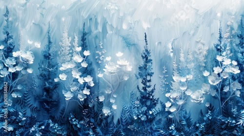 Imagination with Paper Art Collage: Abstract Floral Landscape in Blue Tones, Creative and Artistic Background for Design Projects