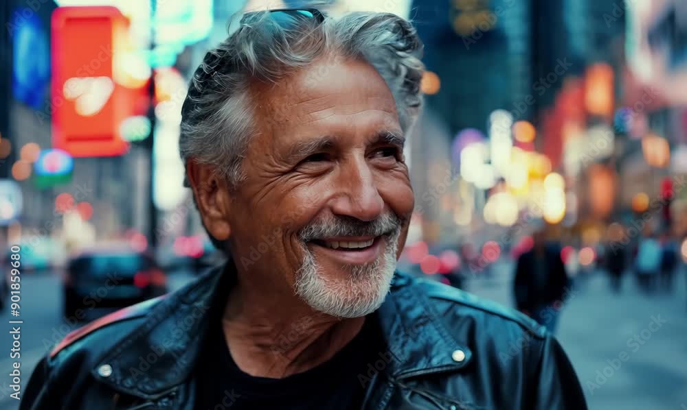Portrait of a senior man smiling while standing in New York City Portrait of a senior man smiling while standing in New York City
