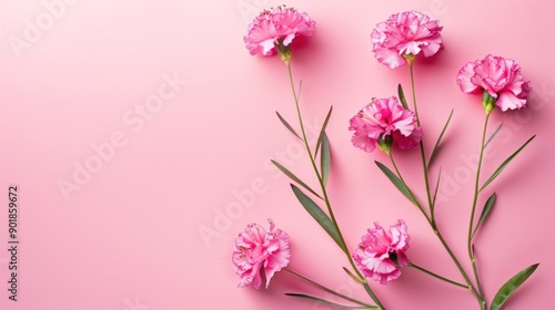 Pink carnations on a pink background with copy space. © Iswanto