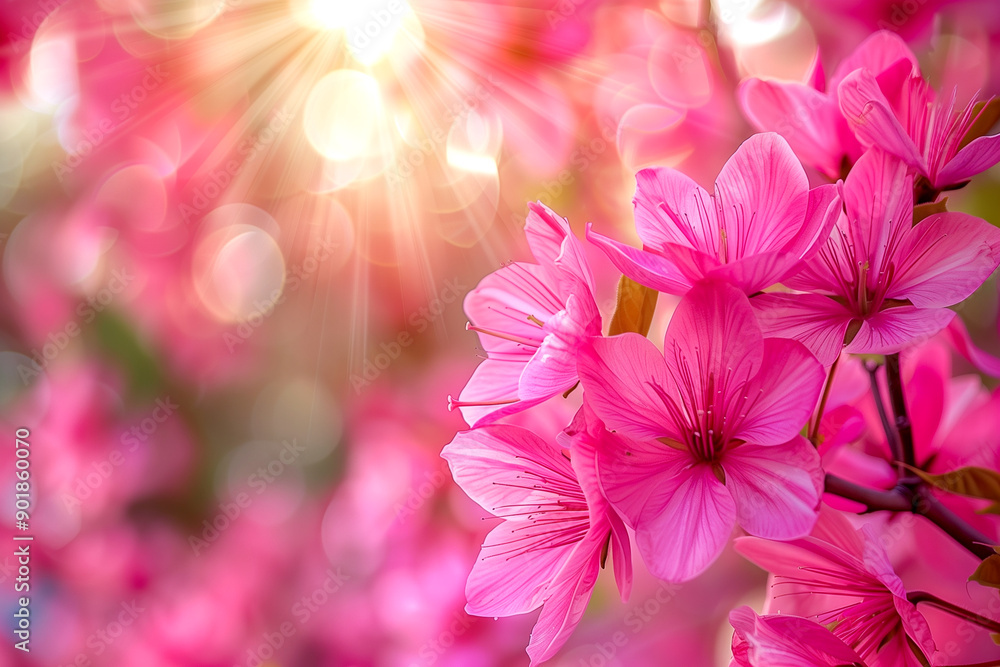 A close up of a pink flower with a bright sun shining on it. The sun is casting a warm glow on the flower, making it look even more vibrant and beautiful. Concept of warmth, happiness A close up of a pink flower with a bright sun shining on it. The sun is casting a warm glow on the flower, making it look even more vibrant and beautiful. Concept of warmth, happiness