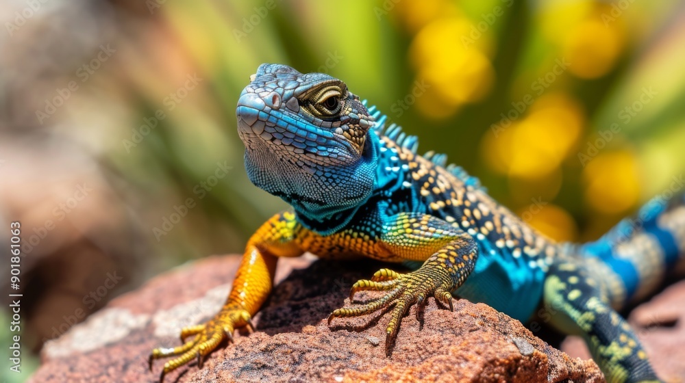 Gallotia lizard basking in the sun on a rock Gallotia lizard basking in the sun on a rock