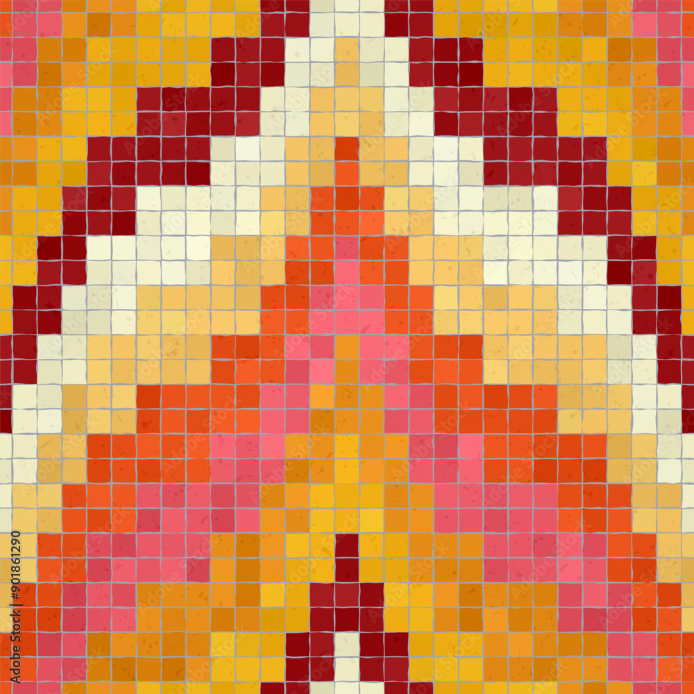 Fototapeta premium Mosaic tiles decorative background, seamless repeating vector pattern template for wallpaper, background, wood print, metal print, plastic print, glass print, decor