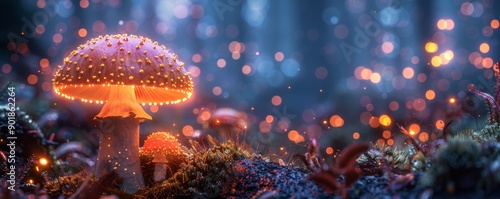 Enchanted Forest with Glowing Mushrooms and Magical Lights - A Dream Beyond Imagination