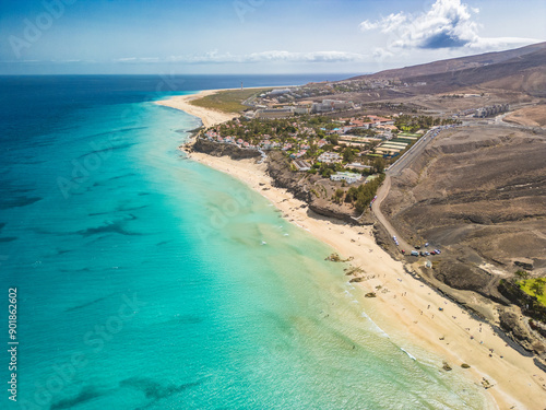 Aerial views of Butihondo and Jandia beach, Fuerteventura, Canary Islands