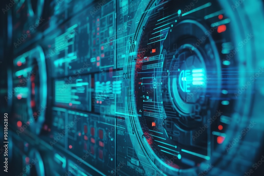 Security concept: Lock on digital screen, camera panning around the screen Security concept: Lock on digital screen, camera panning around the screen