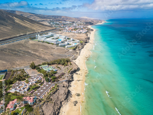 Aerial views of Butihondo and Jandia beach, Fuerteventura, Canary Islands