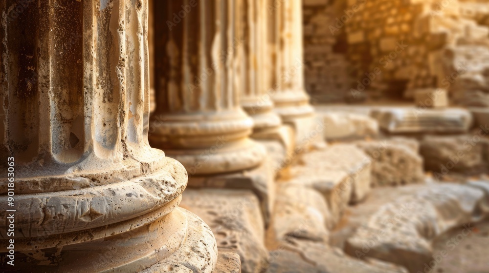 Ancient column ruins with blurred background and space for text Ancient column ruins with blurred background and space for text