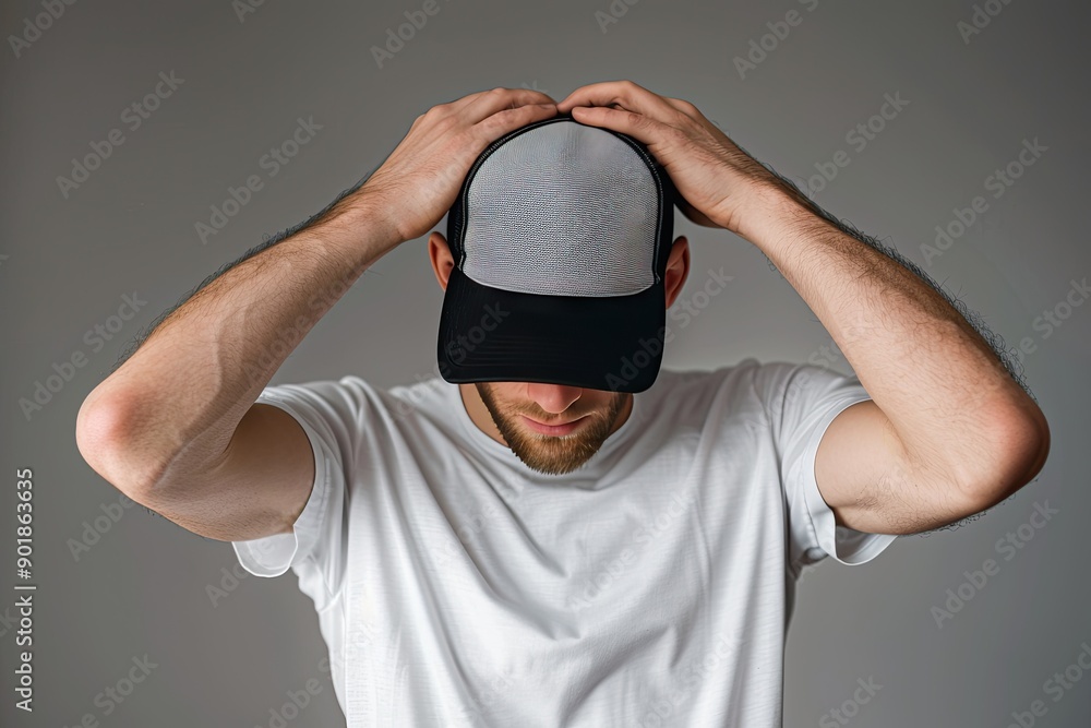Naklejka premium Casual Fashion: Black Cap and White Shirt