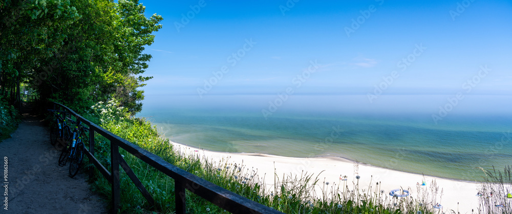 path on cliff with view on Baltic sea in Jastrzebia Gora in Poland